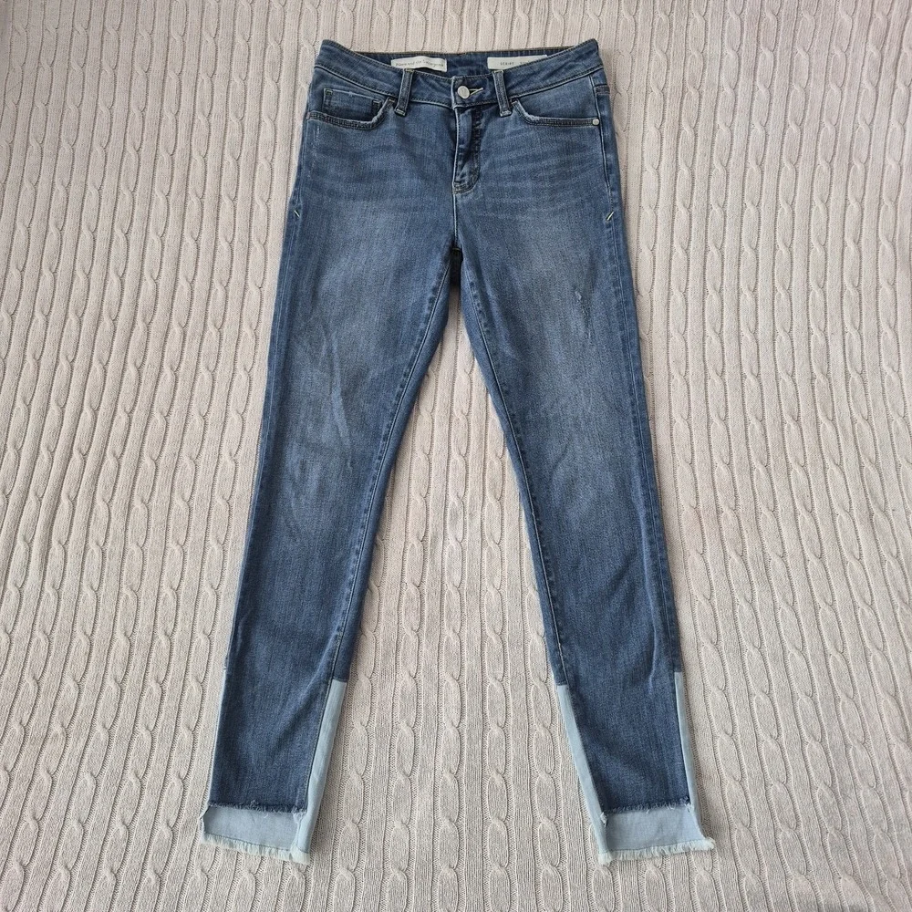 Pilcro and the Letterpress Jeans Size 27 Light Wash‎ Fringe Hem Skinny Summer